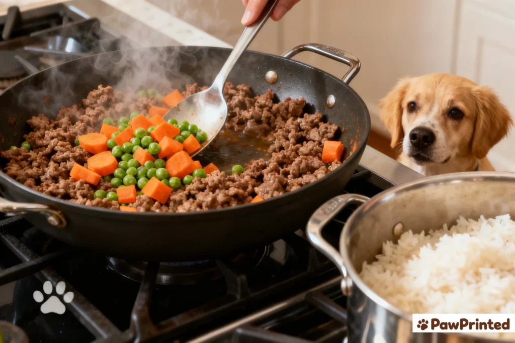 Homemade Beef & Rice Dog Food Recipe for Sensitive Stomachs