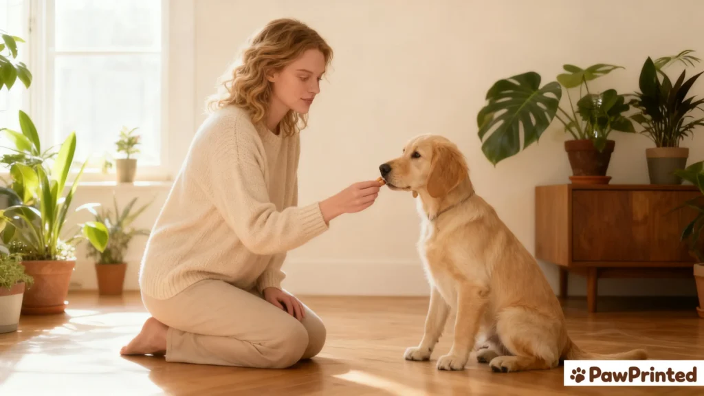 Ethan concentrating on Emma’s hand during a reward-timing exercise.
