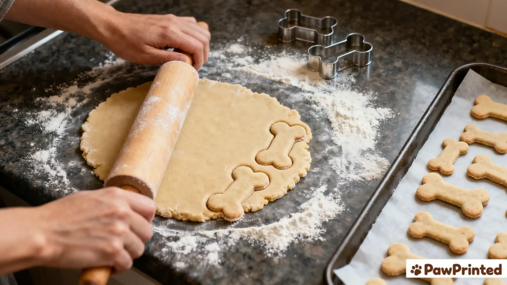 Flat lay of ingredients for hypoallergenic duck and rice dog treats.