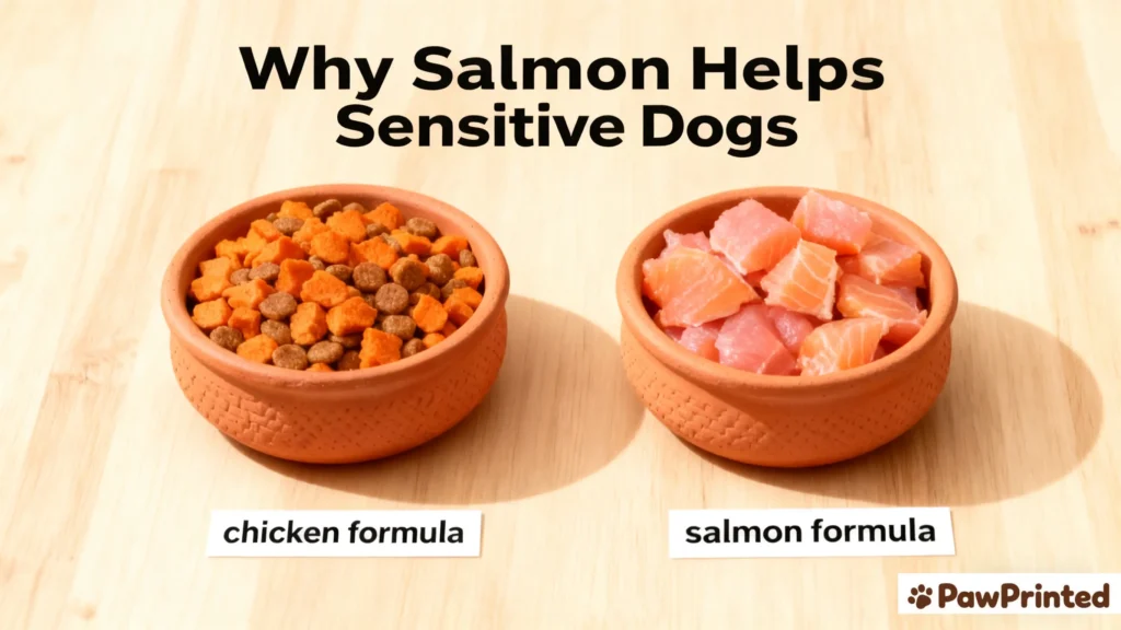 vet explaining digestive care for dogs to Emma with Ethan beside her in a bright, calm clinic.