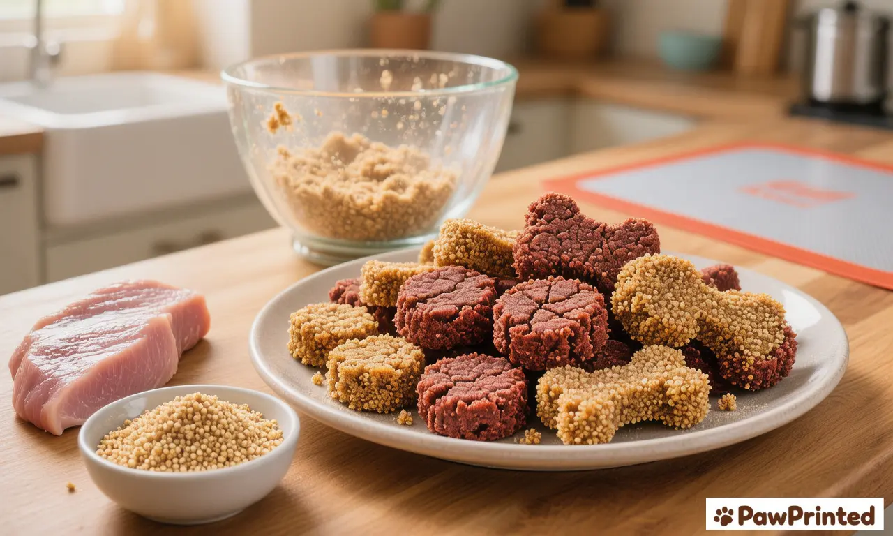 Turkey and quinoa flour grain free dog biscuits stacked in a small bowl