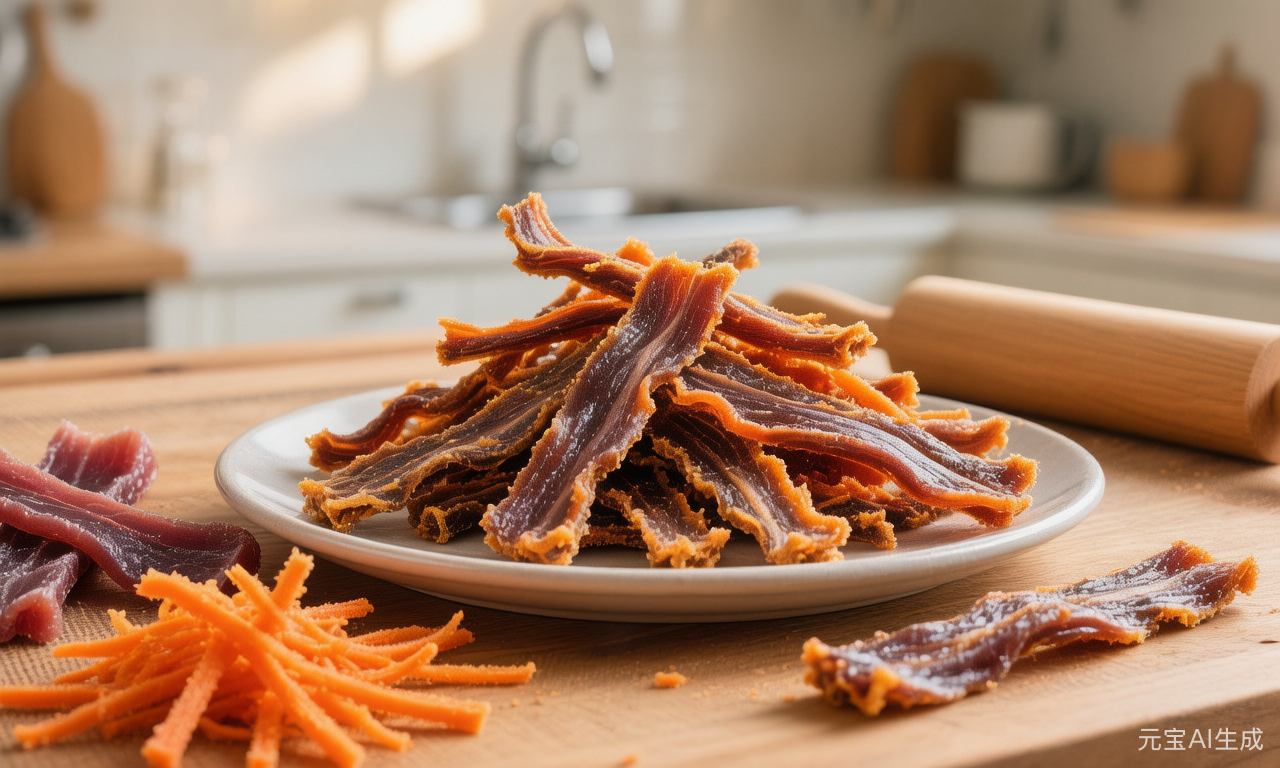 Duck jerky and carrot hypoallergenic dog treats in small bite-size pieces