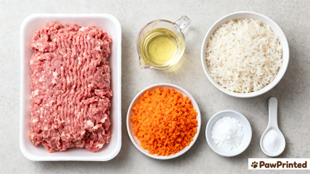 Cooling freshly cooked Lamb and Rice Dog Food and portioning into containers for dog meal prep - PawPrinted
