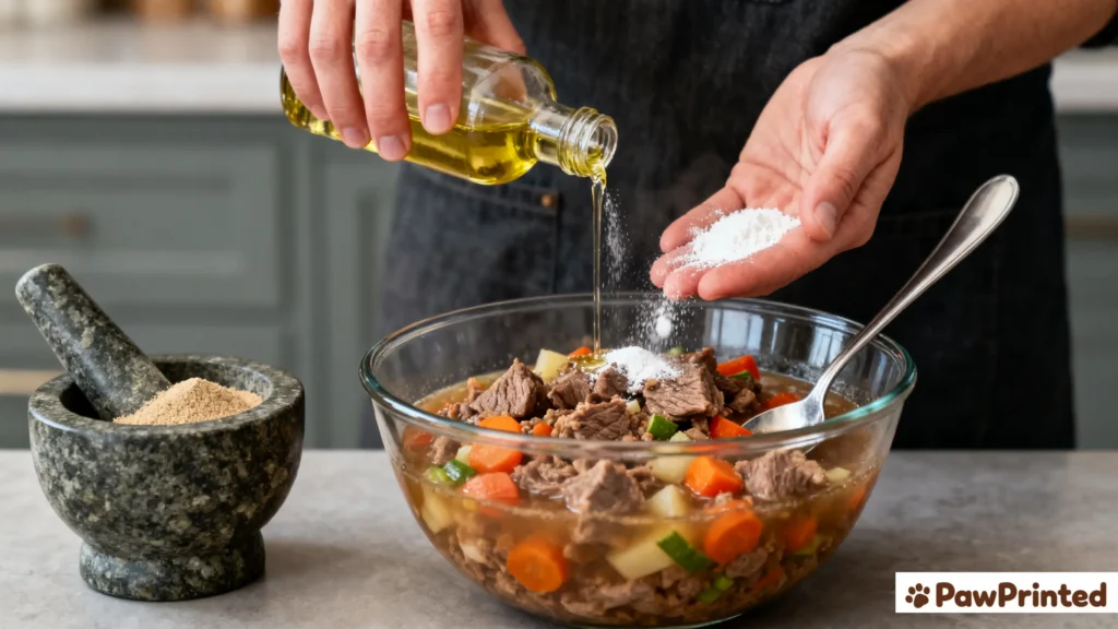 Close-up of lamb and sweet potato dog food texture — grain-free, vet-approved, and rich in natural ingredients.