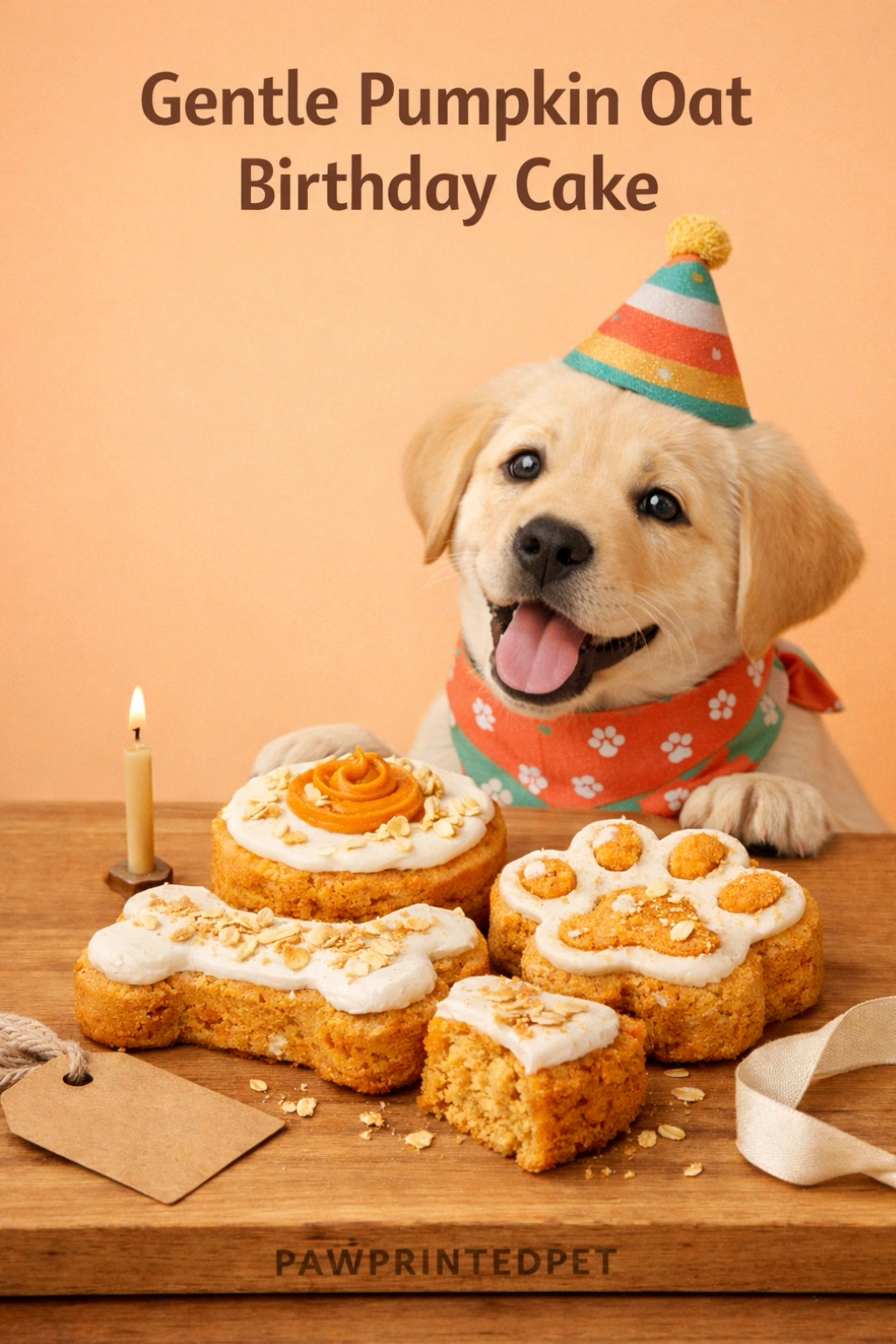 Pumpkin oat dog birthday cake baked in a small silicone mold, sliced into neat portions