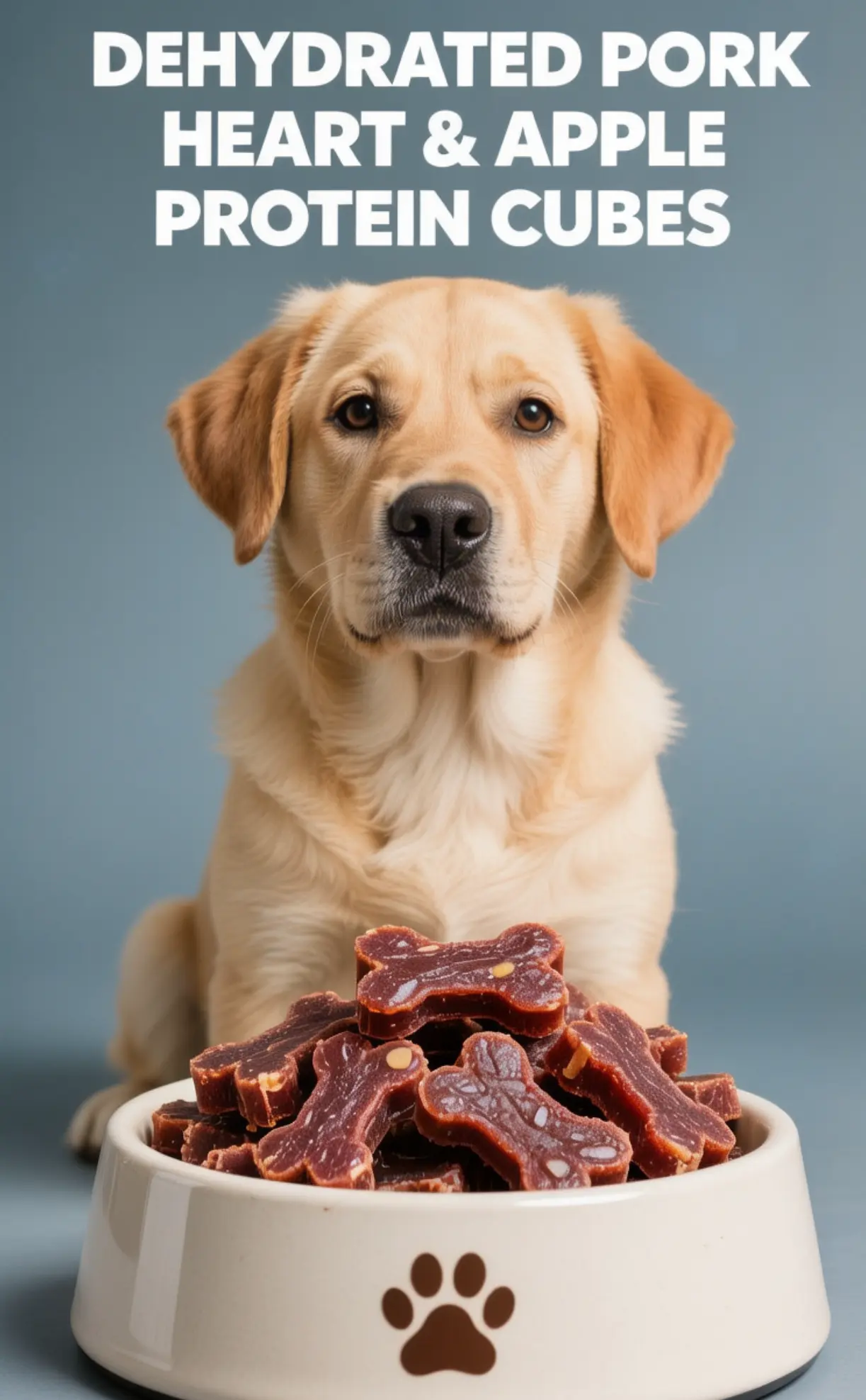 Food dehydrator for making pork heart and apple protein cubes with a dry, shelf-friendly finish