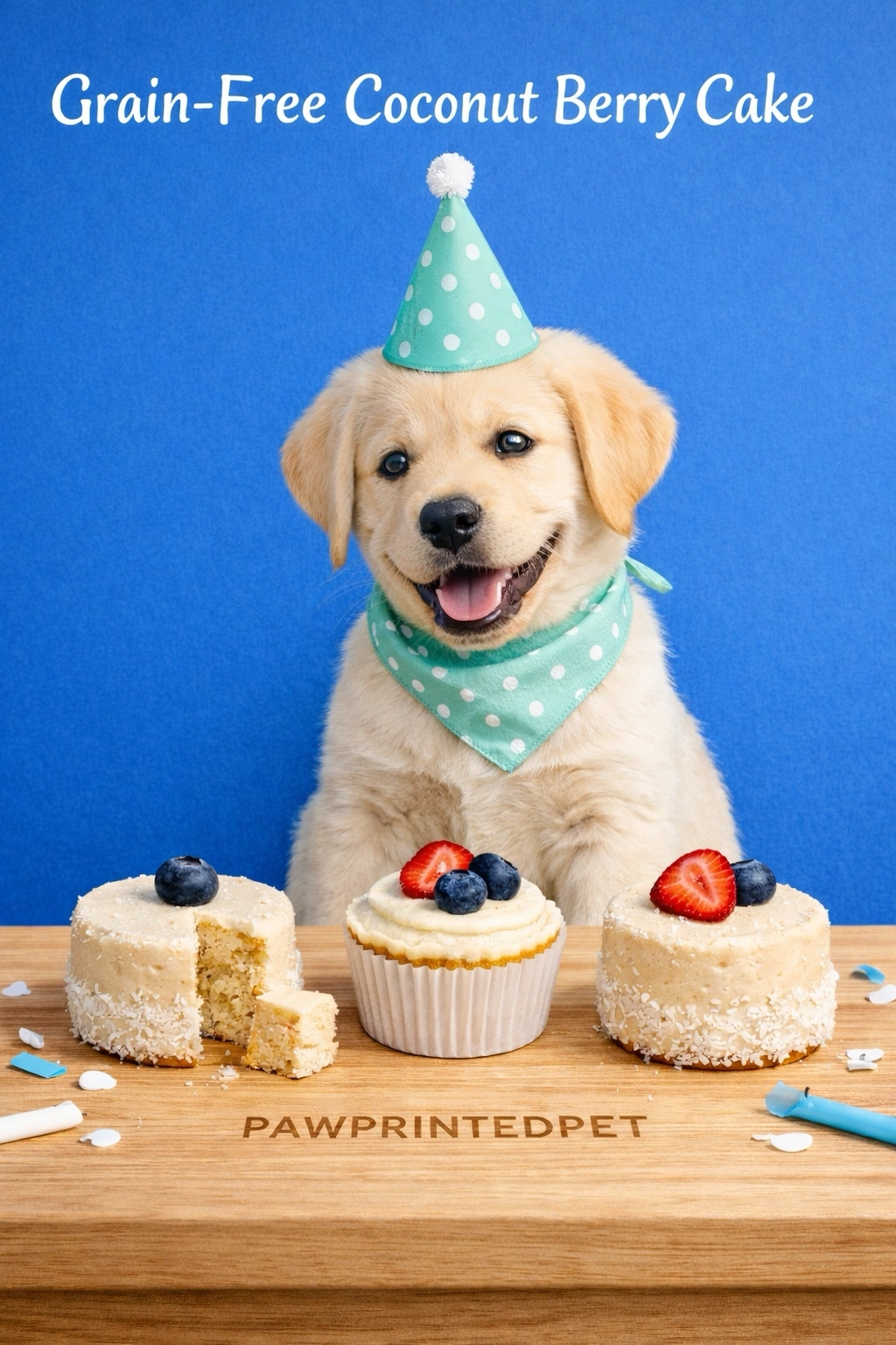 Grain-free coconut dog birthday cake sliced thin with a soft crumb