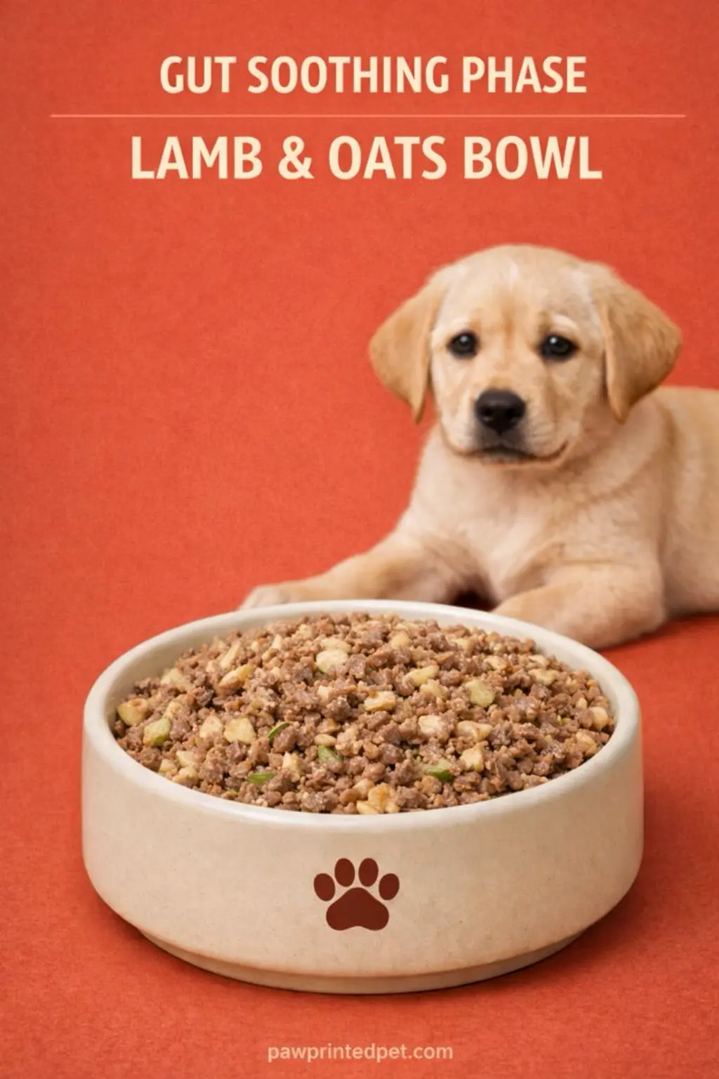 Lamb and oats homemade dog food bowl with a soft, soothing texture