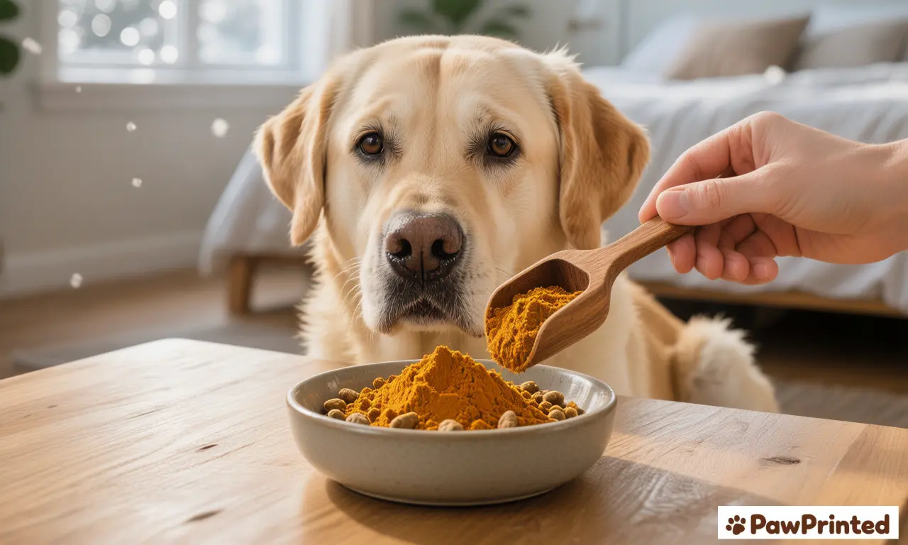 Pumpkin digestive regularity powder for dogs in a measuring scoop