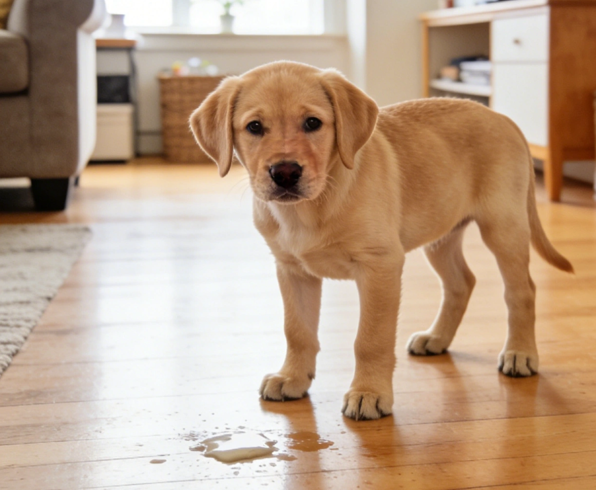 Enzyme cleaner spray used for puppy potty accident cleanup indoors
