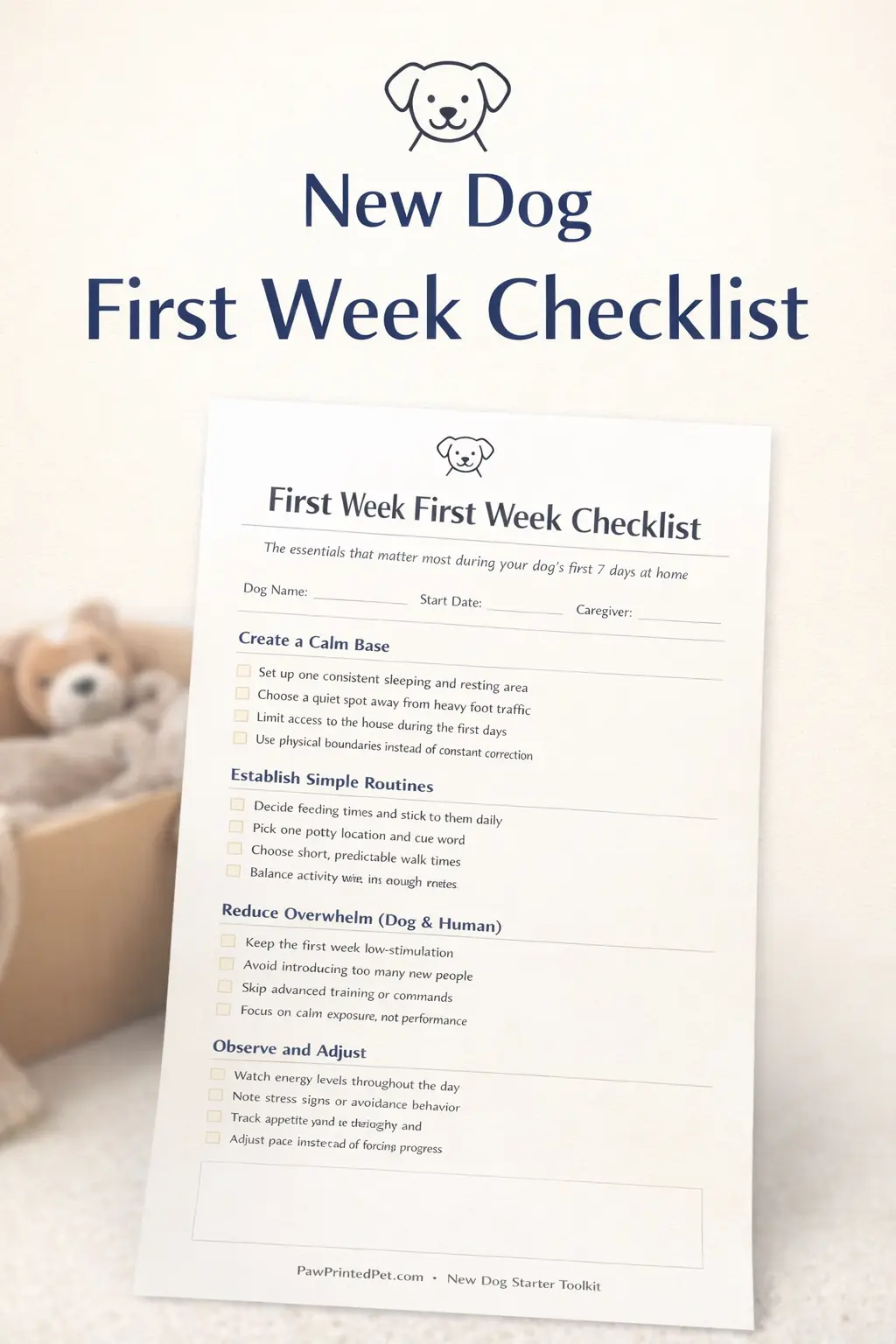 New Dog First Week Checklist printable preview