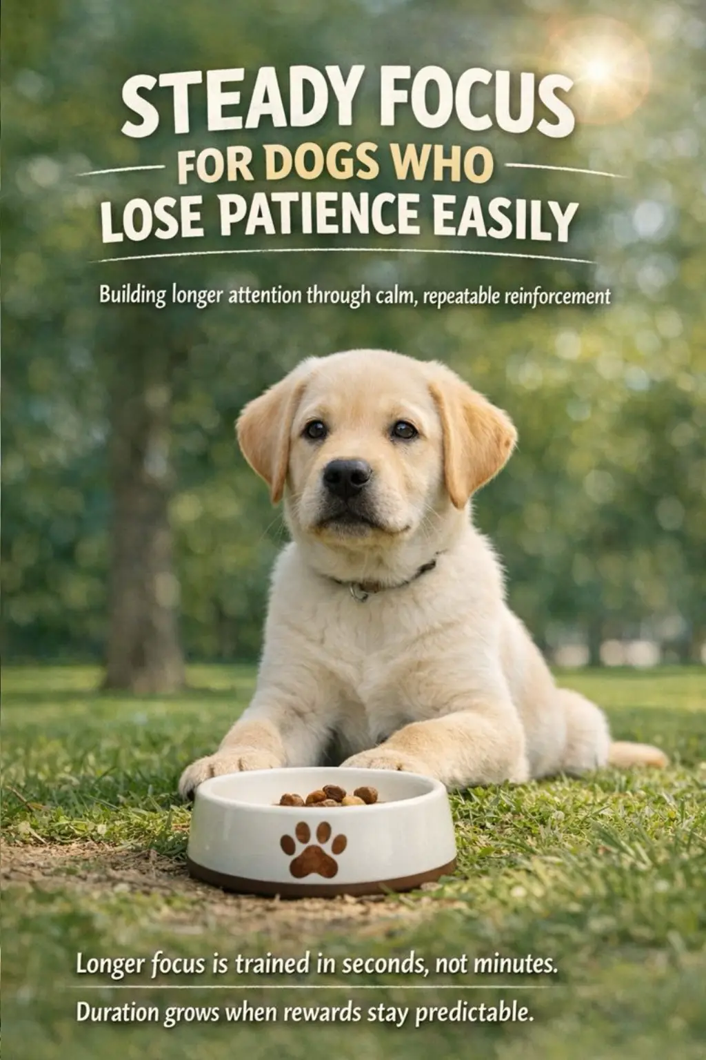 Dog calmly maintaining focus during steady duration training session