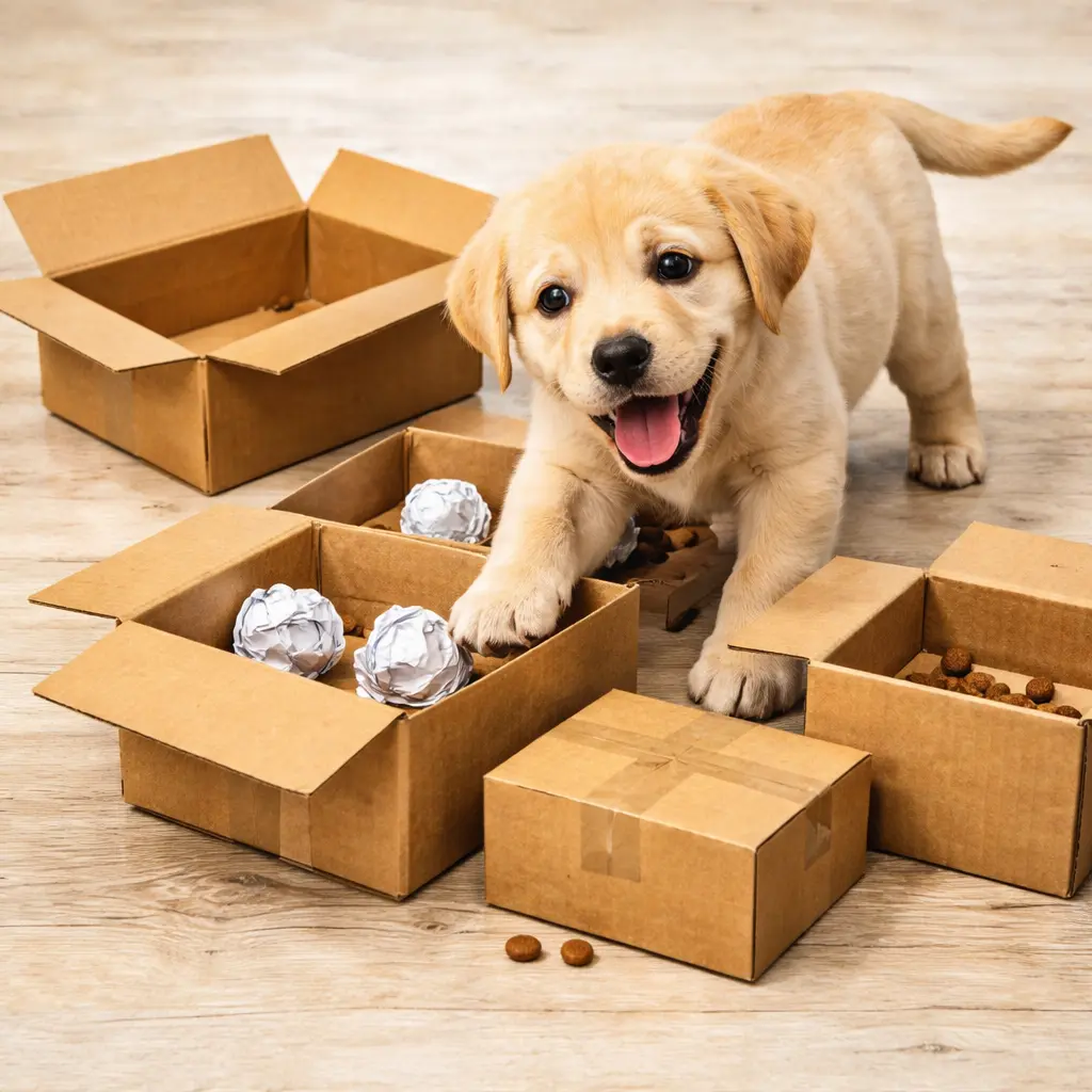 Collection of ten DIY dog enrichment toys arranged together for calm indoor play