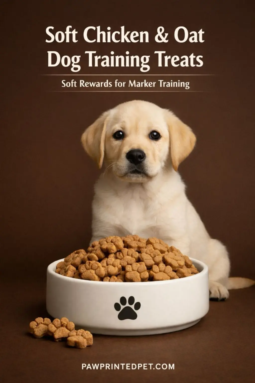 Soft chicken and oat training treats cut into small, breakable pieces