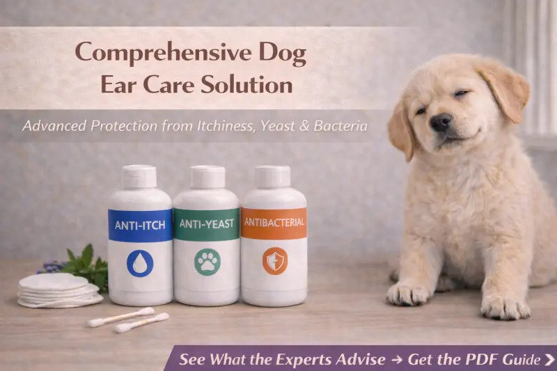 Ultra-gentle dog ear care setup for puppies and very sensitive ears with simple cleaning tools