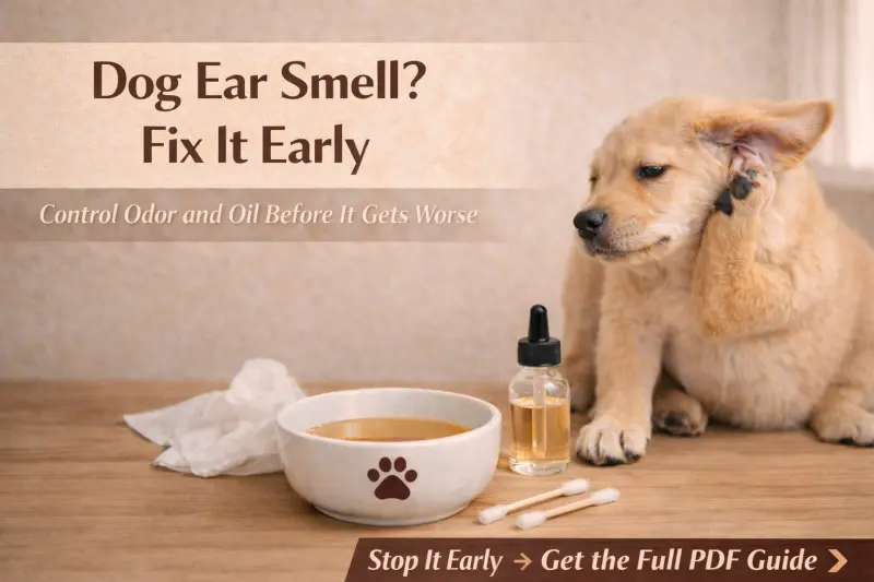 Dog ear odor care setup with a gentle cleaner and soothing ear care tools