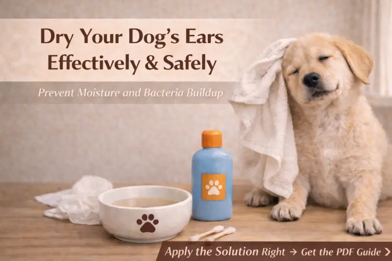 Dog ear drying care setup with ear powder and bath-time ear protection tools