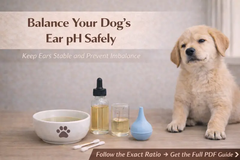 Professional-style dog ear care setup for balanced pH support and routine ear maintenance