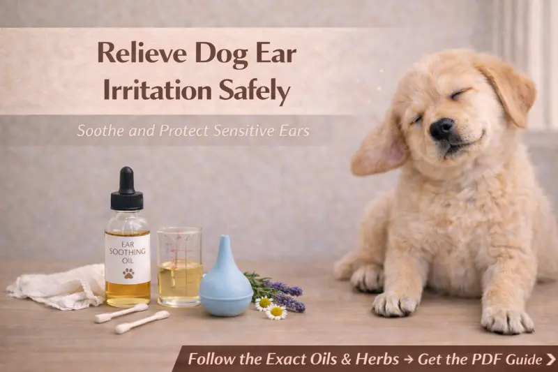 Dog ear care setup for dry and flaky ear skin with gentle moisture-support tools