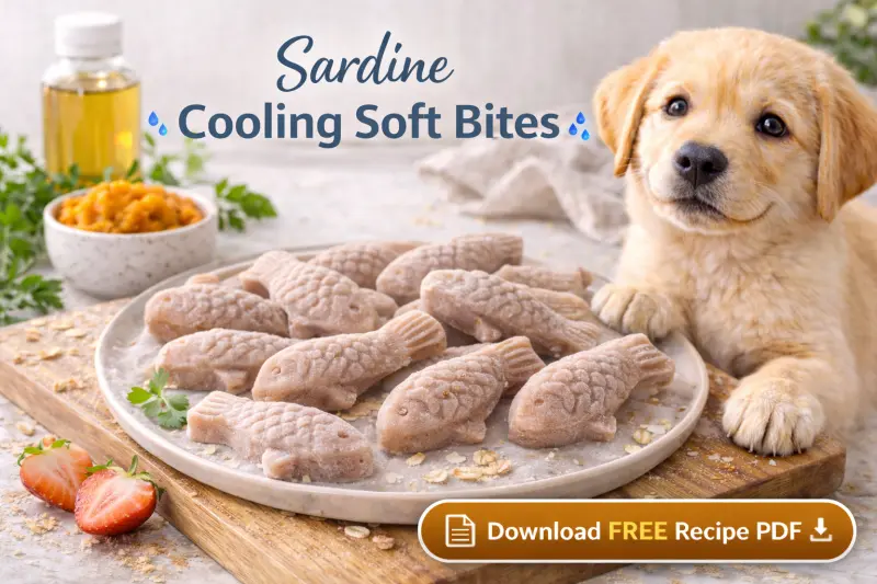 Sardine cooling soft bites for dogs shaped like small fish with subtle surface texture