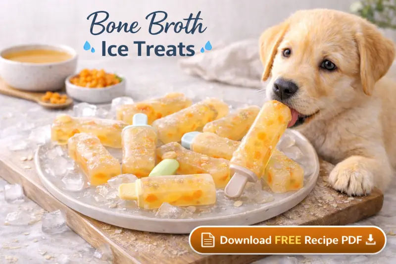 Bone broth ice treats for dogs shaped like slim frozen sticks with a smooth golden color