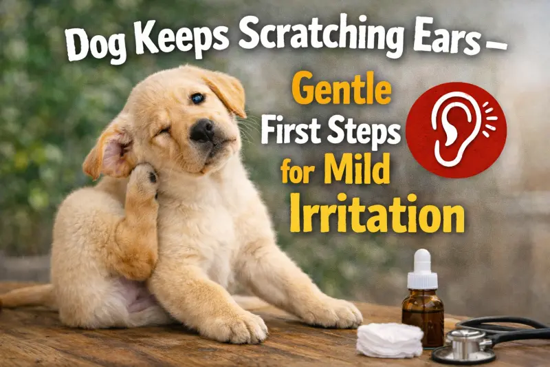 Dog scratching one ear because of mild irritation or wax buildup