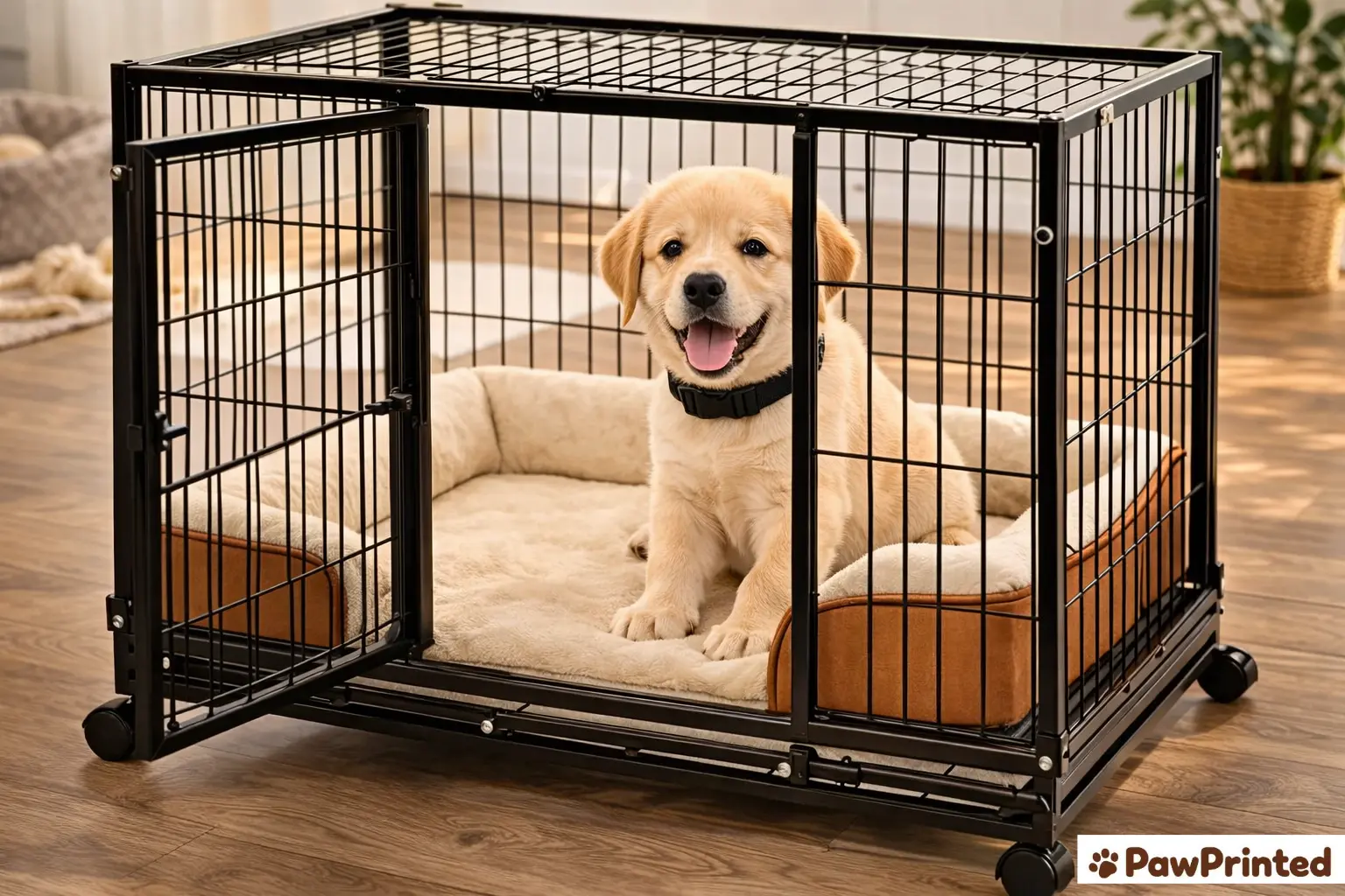 Heavy-duty rolling dog kennel with front door