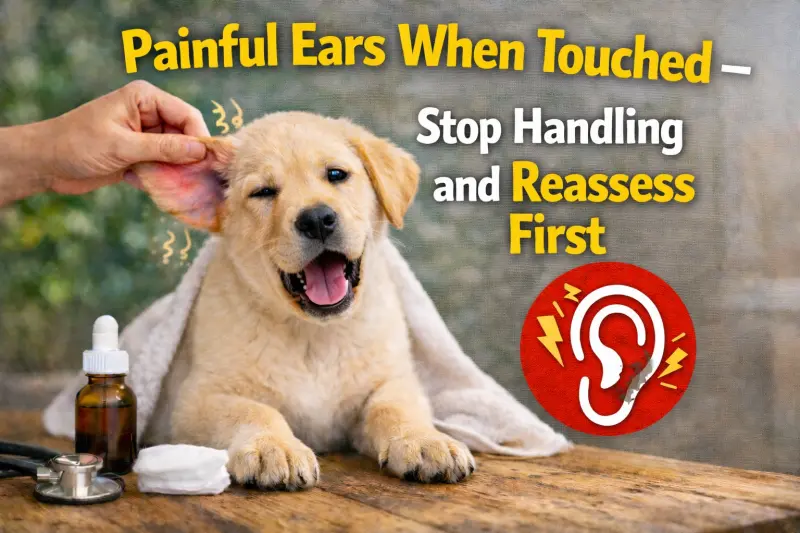 Dog avoiding ear touch because the ear is painful or inflamed