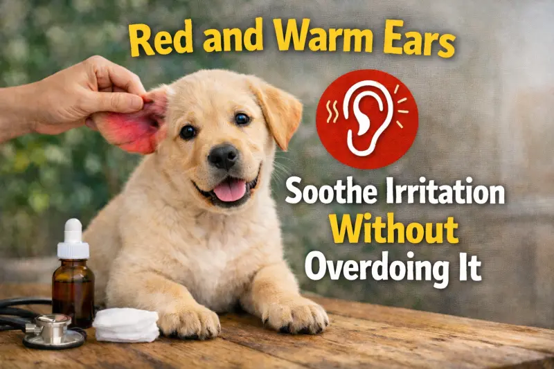 Dog ear that looks red and slightly swollen from irritation